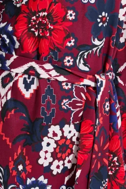 Robe Mini à Col Froncé et Taille Nouée