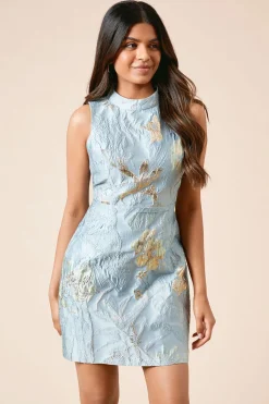 Robe Mini Col Halter Jacquard Luxe Petite DP