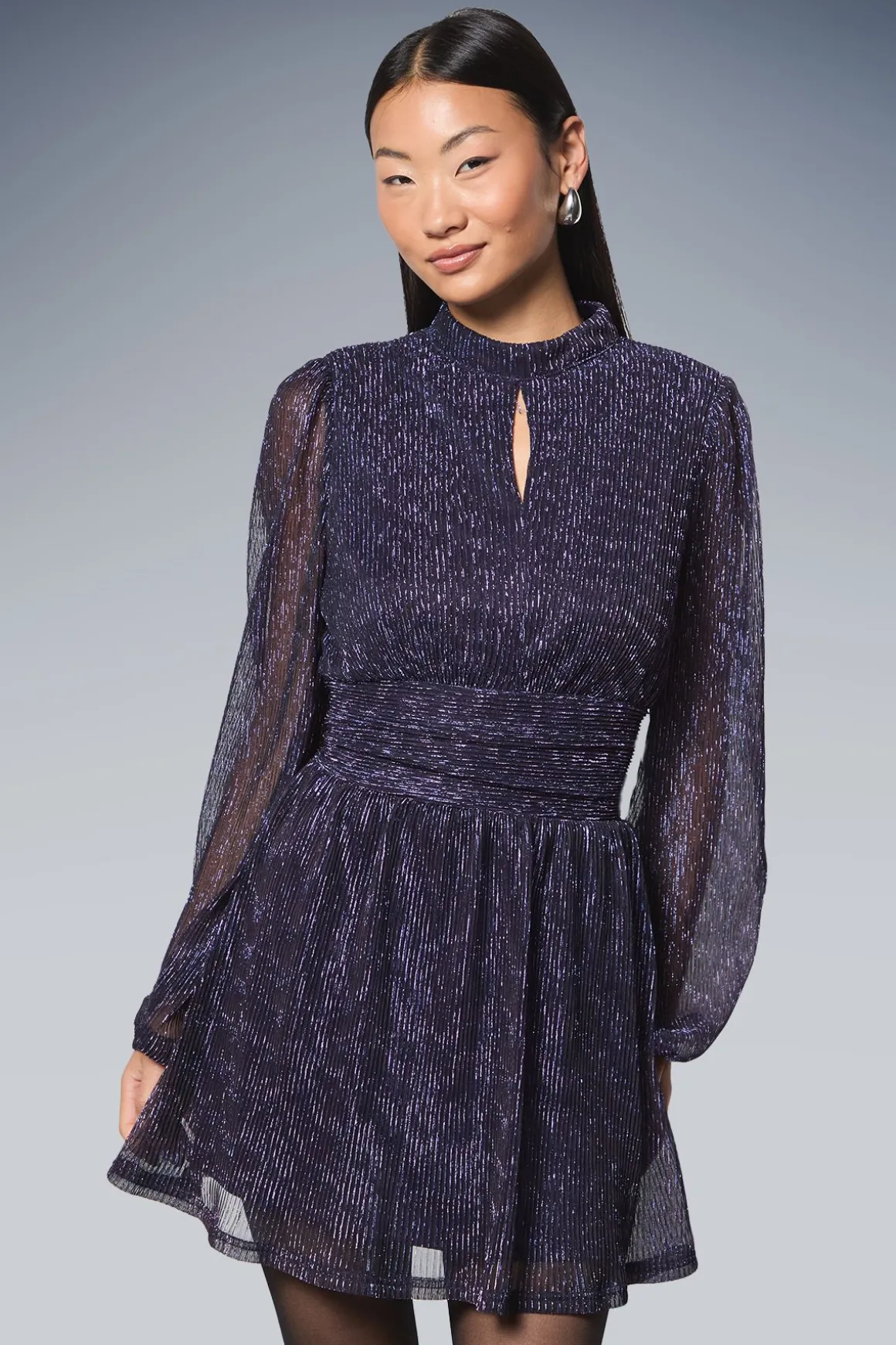 Robe Mini Col Haut en Jersey Plissé Sparkle Luxe Petite DP