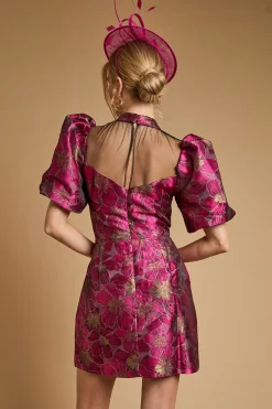 Oasis Robe Mini à Col Haut et Manches Bouffantes en Jacquard<Femme Robes De Soirée|Toutes Les Robes