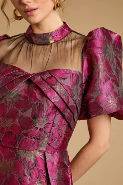 Oasis Robe Mini à Col Haut et Manches Bouffantes en Jacquard<Femme Robes De Soirée|Toutes Les Robes