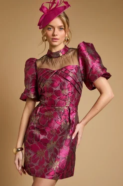 Oasis Robe Mini à Col Haut et Manches Bouffantes en Jacquard<Femme Robes De Soirée|Toutes Les Robes
