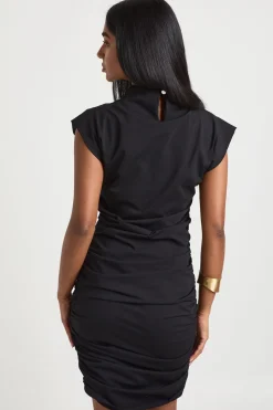 Robe Mini à Col Intégré et Côtés Froncés