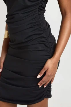 Robe Mini à Col Intégré et Côtés Froncés