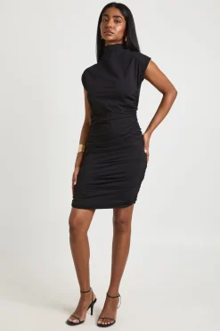 Robe Mini à Col Intégré et Côtés Froncés