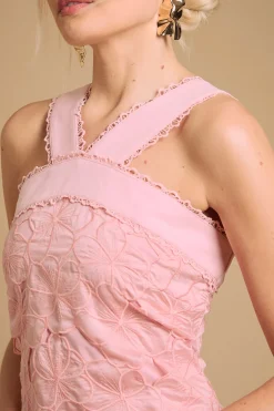 Robe Mini À Col Licou Avec Broderies Florales