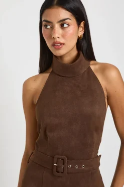 Robe Mini Col Licou Avec Ceinture En Synthétique