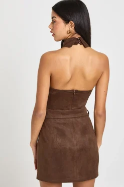 Robe Mini Col Licou Avec Ceinture En Synthétique