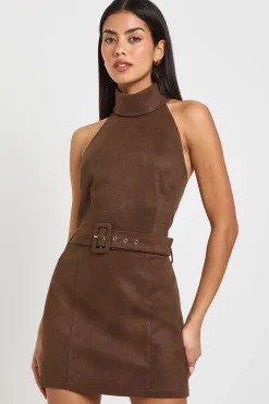 Robe Mini Col Licou Avec Ceinture En Synthétique