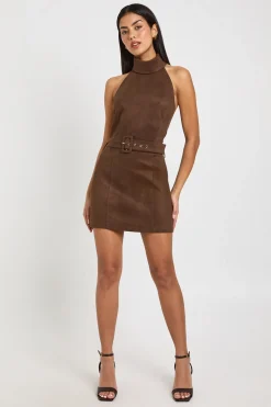 Robe Mini Col Licou Avec Ceinture En Synthétique