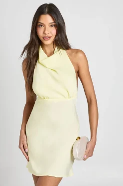 Robe Mini Col Licou À Buste Froncé En Satin Texturé