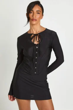 boohoo Robe Mini Col Montant Avec Détails Corset<Femme Robes Corset|Robes Moulantes