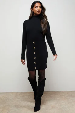 Robe Mini Col Montant à Boutonnage