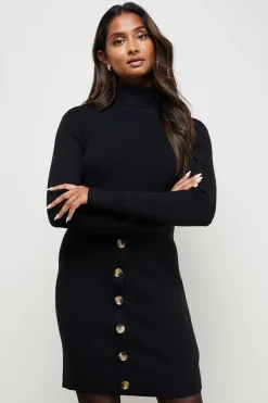 Robe Mini Col Montant à Boutonnage