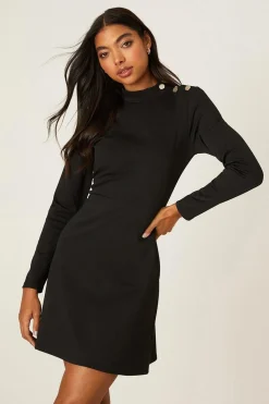 Dorothy Perkins Robe Mini Col Montant à Boutons en Ponte<Femme Toutes Les Robes|Robes À Manches Longues