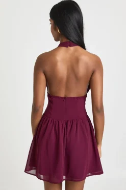 Robe Mini Col Montant en Mousseline avec Détails Froncés