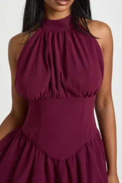 Robe Mini Col Montant en Mousseline avec Détails Froncés