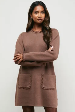 Robe Mini Col Rond à Détails Franges