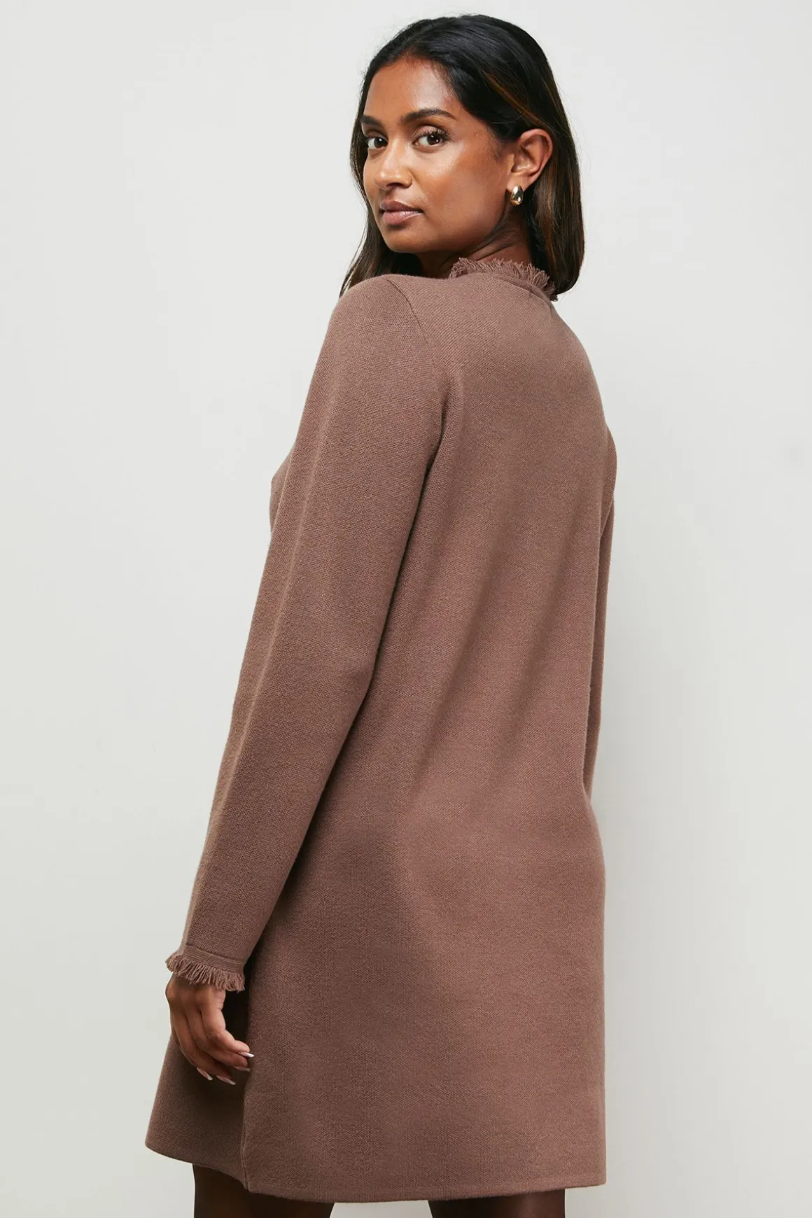 Robe Mini Col Rond à Détails Franges