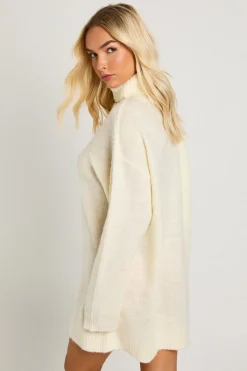 boohoo Robe Mini à Col Roulé en Maille Brossée Ultra Douce<Femme Robes À Manches Longues|Robes