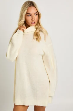boohoo Robe Mini à Col Roulé en Maille Brossée Ultra Douce<Femme Robes À Manches Longues|Robes