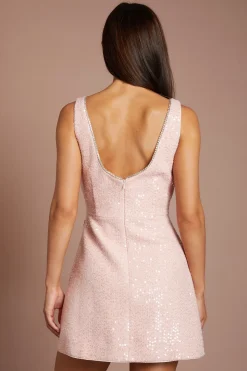 Robe Mini Col V avec Détail Nœud en Diamants