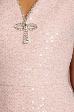 Robe Mini Col V avec Détail Nœud en Diamants