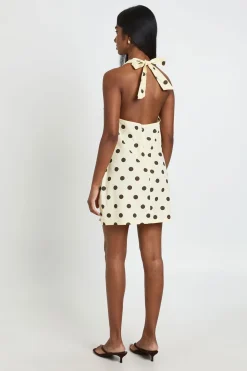 Robe Mini Col V En Popeline De Coton À Pois