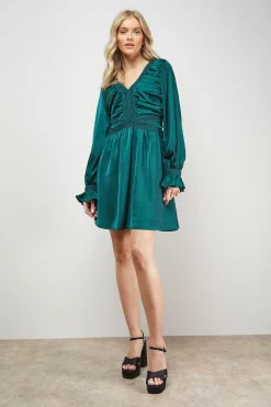 Oasis Robe Mini Col V Froncé avec Finitions en Dentelle<Femme Satin Et Dentelle|Robes
