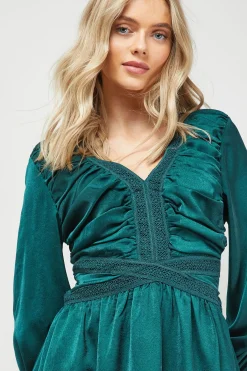 Oasis Robe Mini Col V Froncé avec Finitions en Dentelle<Femme Satin Et Dentelle|Robes