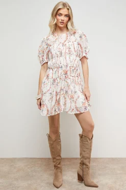 Oasis Robe Mini à Corsage Froncé en Dobby Imprimé<Femme Robes|Toutes Les Robes