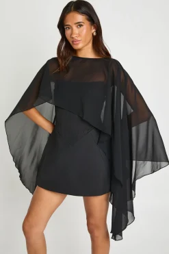 boohoo Robe Mini Corset À Détail Cape En Mousseline<Femme Robes Corset|Robes Moulantes