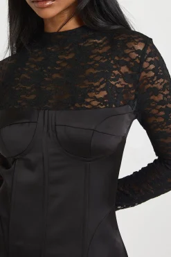 Robe Mini Corset en Dentelle à Col Haut