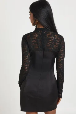 Robe Mini Corset en Dentelle à Col Haut