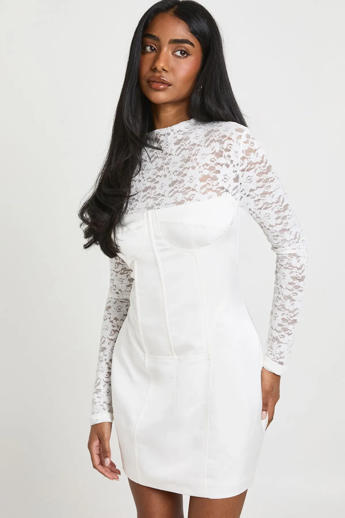 boohoo Robe Mini Corset en Dentelle à Col Montant<Femme Robes Corset|Robes Moulantes