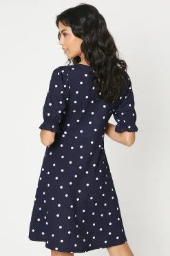 Dorothy Perkins Robe Mini Courte à Manches Courtes en Jersey à Pois Navy Petite<Femme Robes|Robe Invitée Mariage