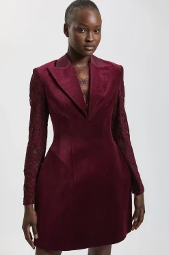 KarenMillen Robe Mini Courte Structurée En Velours Et Satin<Femme Satin Et Dentelle|Robes À Manches Longues