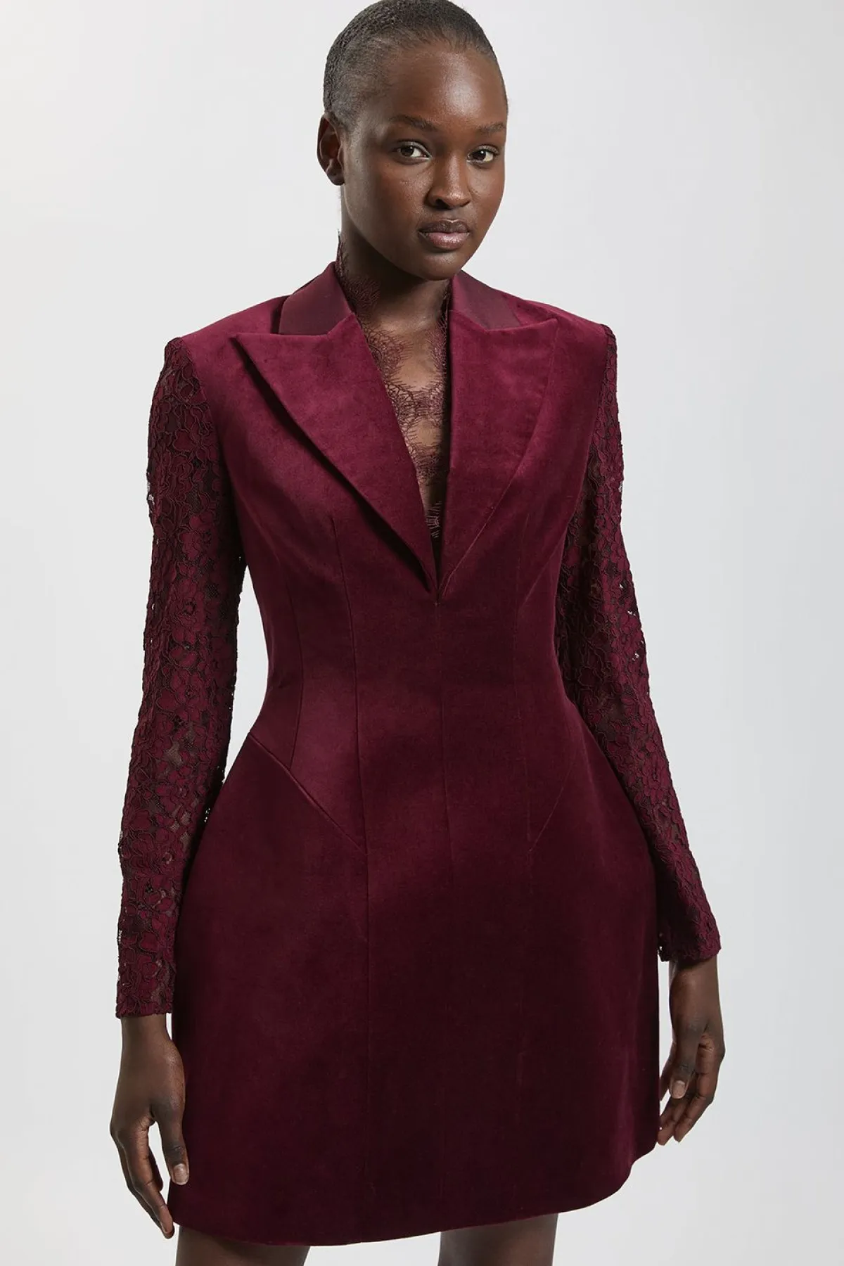 KarenMillen Robe Mini Courte Structurée En Velours Et Satin<Femme Satin Et Dentelle|Robes À Manches Longues
