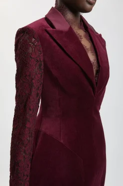 KarenMillen Robe Mini Courte Structurée En Velours Et Satin<Femme Satin Et Dentelle|Robes À Manches Longues