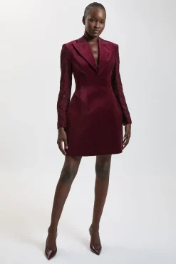 KarenMillen Robe Mini Courte Structurée En Velours Et Satin<Femme Satin Et Dentelle|Robes À Manches Longues