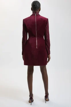 KarenMillen Robe Mini Courte Structurée En Velours Et Satin<Femme Satin Et Dentelle|Robes À Manches Longues