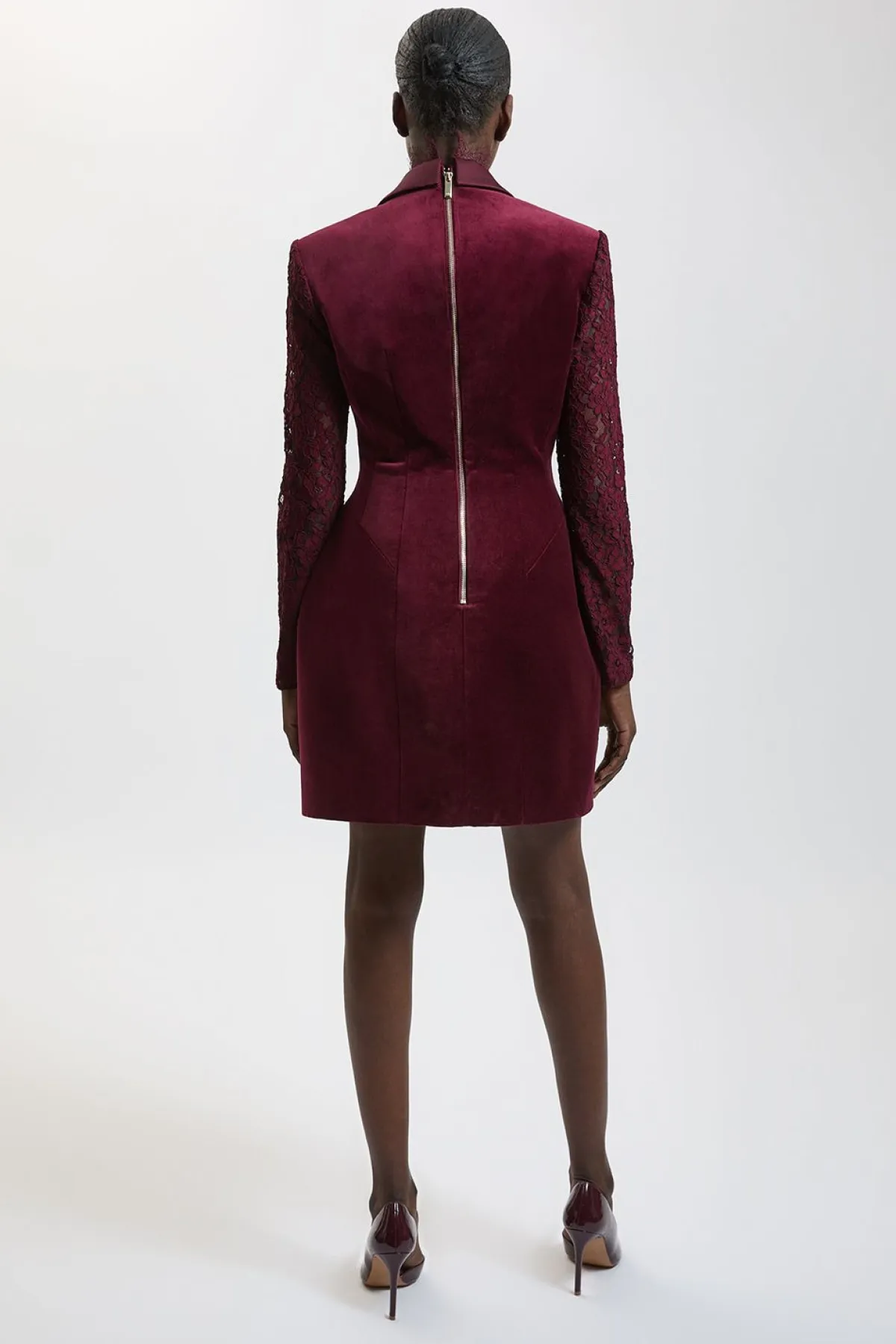 KarenMillen Robe Mini Courte Structurée En Velours Et Satin<Femme Satin Et Dentelle|Robes À Manches Longues