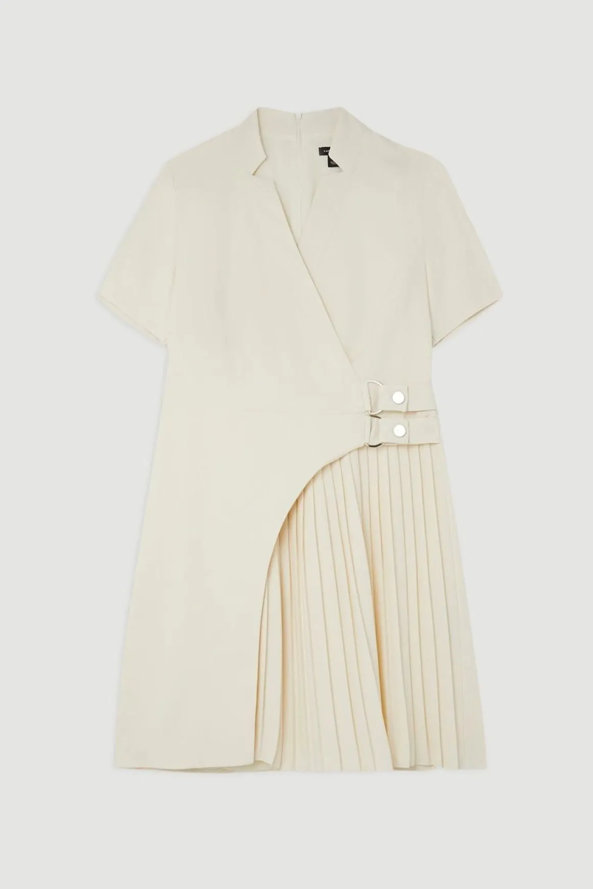Robe Mini Croisée à Col Cranté et Plis Militaires Ajustée