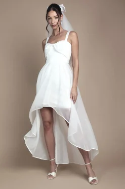Robe Mini Cœur avec Détail Nœud et Surtupe en Organza