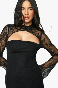 Robe mini de luxe à col montant en dentelle structurée