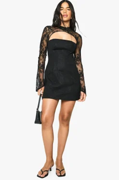 Robe mini de luxe à col montant en dentelle structurée