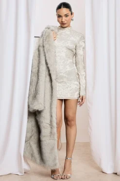 boohoo Robe mini Demask à sequins, col haut, manches longues<Femme Robes Moulantes|Robes À Manches Longues