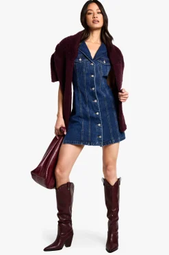 boohoo Robe Mini Denim Cintrée Sans Manches pour Grandes Tailles<Femme Denim|Denim