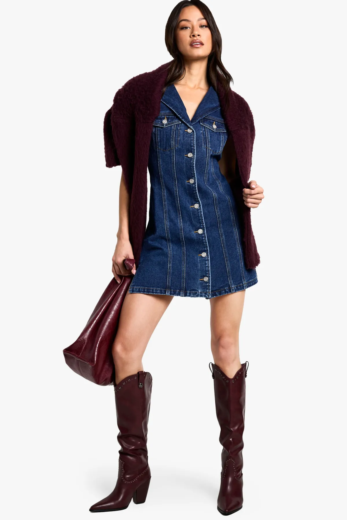 boohoo Robe Mini Denim Cintrée Sans Manches pour Grandes Tailles<Femme Denim|Denim