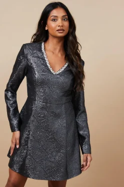 Robe Mini de Soirée Jacquard à Diamants